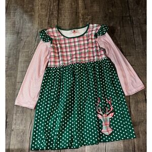 Ruffle Girl Christmas Dress Kids 5XL (11/12) Plaid Polka Dot Reindeer Green Red